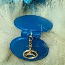 Fashionable Pu Makeup Mirror With Keychain, Double-Sided Foldable Mirror, Fur Ball Bag Pendant - Blue - View 3