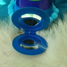 Fashionable Pu Makeup Mirror With Keychain, Double-Sided Foldable Mirror, Fur Ball Bag Pendant - Blue - View 6