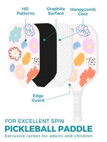 Pickleball Set, High-Density Fiberglass Frosted Surface,2 Rackets, 4 Balls, 1 Bag With Lightweight Pickleball Holder. Colorful Line Flower Pattern, Casual Sports, Competitions - Multicolor - View 3