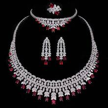奢華的尼日利亞cz水晶婚禮4入組新娘鋯石齊全的阿聯酋迪拜珠寶套裝女士派對用 - 紅色 - 查看 3