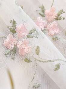 1pc Pastoral Little Pink Flower Embroidery Sheer Curtains For Daughters Bedroom Vintage Floral Lace Voile Drapes Window Treatment Nursery Decor