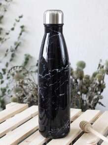 1pc 16oz Outdoor Insulated Water Bottle With Unique Double-layered Marble Pattern Design - Black - View 5