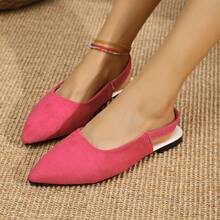 女士尖头平底镂空后系带低跟鞋，夏季百搭低帮鞋 - 玫紅色 - 查看 5