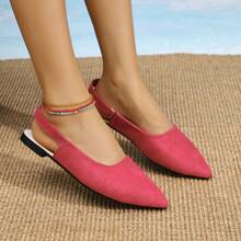 女士尖头平底镂空后系带低跟鞋，夏季百搭低帮鞋 - 玫紅色 - 查看 3