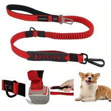 1pc Dog Car Safety Belt With Elastic Buffer Reflective Leash For Car Ride Pet Walking - Red - View 1