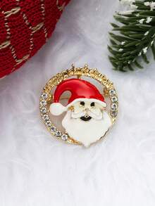 1個合金鑲嵌水鑽聖誕主題胸針,聖誕老人,馴鹿,鈴鐺,聖誕樹造型,創意節日服裝配件 - 彩色 - 查看 7