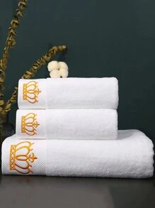 1 件白色铂金缎刺绣柔软吸水浴巾/面巾，情侣家居日常使用酒店礼物，成人家用干发/面巾淋浴毛巾适用于美容院、酒店运动、家居必需品、毛巾、皮肤护理