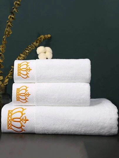 1 件白色铂金缎刺绣柔软吸水浴巾/面巾，情侣家居日常使用酒店礼物，成人家用干发/面巾淋浴毛巾适用于美容院、酒店运动、家居必需品、毛巾、皮肤护理