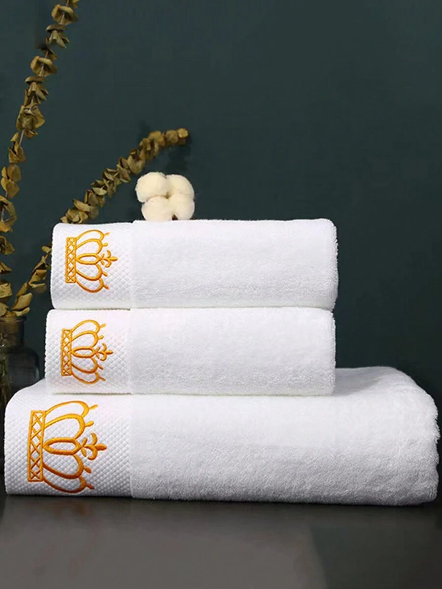 1 件白色铂金缎刺绣柔软吸水浴巾/面巾，情侣家居日常使用酒店礼物，成人家用干发/面巾淋浴毛巾适用于美容院、酒店运动、家居必需品、毛巾、皮肤护理