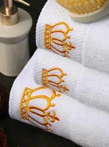 1 件白色铂金缎刺绣柔软吸水浴巾/面巾，情侣家居日常使用酒店礼物，成人家用干发/面巾淋浴毛巾适用于美容院、酒店运动、家居必需品、毛巾、皮肤护理