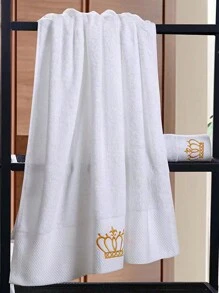 1 件白色铂金缎刺绣柔软吸水浴巾/面巾，情侣家居日常使用酒店礼物，成人家用干发/面巾淋浴毛巾适用于美容院、酒店运动、家居必需品、毛巾、皮肤护理