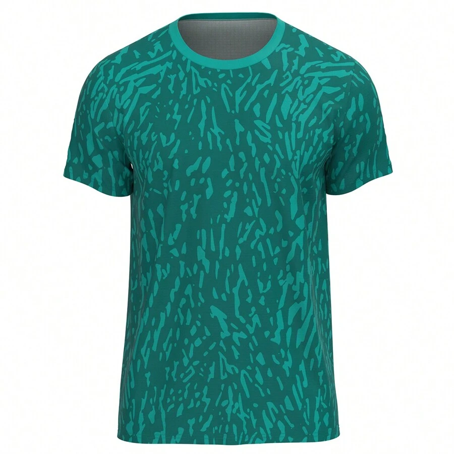 男款全印花運動t恤,適用於健身運動服裝 - 綠色 - 查看 1