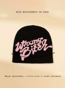 1入組黑色中性滑雪帽,粉紅色標誌和y2k靈感印花,wnung針織無邊帽子,適用於冬季室外活動和日常穿著 - 黑色 - 查看 4