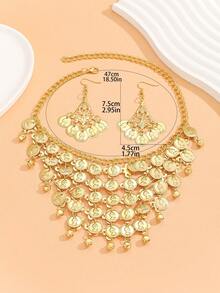 2 cái/bộ Của phụ nữ Kim loại Màu vàng Hình người Hoa tai Dây chuyền , Thích hợp Đối với Trưởng thành Và Gợi cảm Đồ trang trí , Đối với Lễ hội Các bữa tiệc , , Và Món quà - Vàng - Xem 2