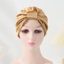 1 件純色優雅舒適絲質髮套帽帶雙結和鬆緊帶女式,適合洗臉、化妝、運動 - 卡其色 - 查看 1