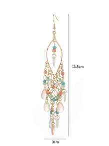 Beaded Tassel Jewelry 1pair Earrings - Multicolor - View 2