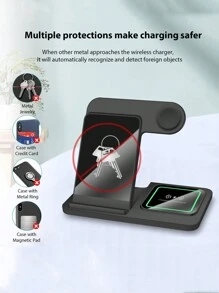 三合一快速无线充电器底座兼容 17/16/15/14 Pro Max/14 Pro/14 Plus/13/12/11/X/8 系列，兼容 Ultra/SE/10/9/8/7/6/5/4/3/2，兼容 Pro/3 多设备可折叠便携式充电支架 - 黑色 - 查看 9