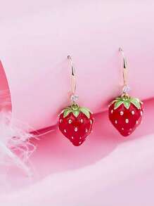 1對可愛有趣的蝴蝶結&草莓&春季元素休閒風格女耳環 - 草莓花朵 - 查看 5