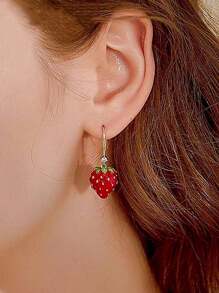 1對可愛有趣的蝴蝶結&草莓&春季元素休閒風格女耳環 - 草莓花朵 - 查看 6