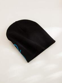 1 件時尚 2000 年字母刺繡街頭風格針織帽,黑色 - 彩色 - 查看 3