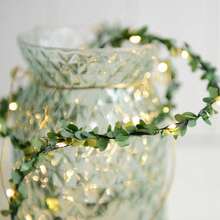 1包50個led綠色花環燈5m/16.4ft,人造花環led仙女燈電池操作,葉燈,藤蔓掛燈適用於臥室,聖誕節,新年,派對,假期,婚禮,露台,訂婚,裝飾 - 綠色 - 查看 3