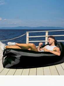 1入充氣式沙發躺椅,採用便攜式防水防漏設計,適用於旅行、露營、野餐、睡覺等各種場合 - 黑色 - 查看 1