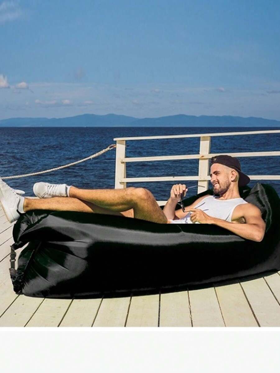 1入充氣式沙發躺椅,採用便攜式防水防漏設計,適用於旅行、露營、野餐、睡覺等各種場合 - 黑色 - 查看 1