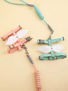 1pc Pet Chest And Back Strap Set For Small Dogs And Cats, Cartoon Wing Shaped, Personalized Traction Rope For Cats And Dogs Walking - Green - View 4