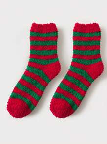 1 双珊瑚绒中筒袜，柔软温暖，适合家庭、成人和儿童，非常适合冬季、圣诞节、居家、睡眠、礼物和日常生活 - 彩色 - 查看 1