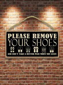 1pc Please Remove Your Shoes Sign - Funny Shoes Off Sign For Front Door Home Wooden Welcome Sign Plaque - Multicolor - View 2