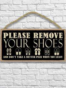 1pc Please Remove Your Shoes Sign - Funny Shoes Off Sign For Front Door Home Wooden Welcome Sign Plaque - Multicolor - View 1
