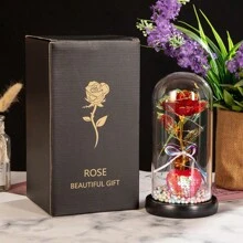 1朵彩色心形led玫瑰裝飾,創意聖誕情人節禮物金箔永恆花束,乾花花束創意禮盒,適用於女友生日、七夕節禮物,乾花花束