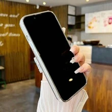 1pc Silver Electroplated Laser Engraved Rhinestone Bow TPU Phone Case, Compatible With Apple 7/8/SE2/7+/8+/X/XS/XR/XS Max/11/11 Pro/11 Pro Max/12/12 Pro/12 Pro Max/13/13 Pro/13 Pro Max/14/14 Pro/14 Pro Max/15/15 Pro/15 Plus/15 Pro Max