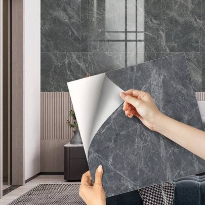 SUPSTICKER 8pcs Grey Clay Texture Thickened Crystal Tile Stickers Kitchen And Bath Waterproof Oil Proof Peel And Stick Self Adhesive Home Decor Wallpaper5.91x5.91, 7.87x7.87, 11.81x11.81inches, Renovation Stickers Peel Wall Panels, Wall Paper, Wallpapers, Spring Decoration Items Refresh Your Home, Festival Decoration Stickers Gifts Birthday Graduation