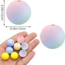 50入組12/15mm圓形矽膠樹脂珠,用於珠寶製作,diy配件,鑰匙扣,服裝和配件裝飾,奶黃紋手鐲和鑰匙扣 - 彩色 - 查看 3