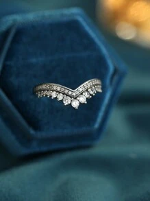 1個s925純銀公主許願戒指,情人節情侶個性化奢華禮物與戒指盒,可疊加和diy,高級珠寶結婚訂婚婚禮首飾 - 銀色 - 查看 3