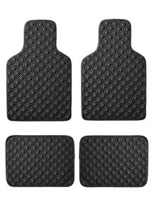 4 件装钻石形条纹汽车通用脚垫，让您的爱车保持干净整洁，易于清洁 - 黑色 - 查看 4