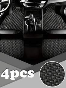 4 件装钻石形条纹汽车通用脚垫，让您的爱车保持干净整洁，易于清洁 - 黑色 - 查看 1
