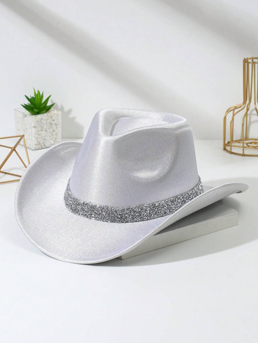 1個女性純色波希米亞亮片柔軟呢帽牛仔帽爵士帽巴拿馬帽小胡子帽牛仔帽寬邊帽適合派對