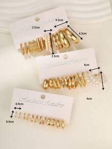 Bộ 36 chiếc/Bộ Hoa tai ngọc trai giả hình chữ C và hình vuông bất đối xứng hình học dành cho phụ nữ hẹn hò, đi nghỉ, quà tặng Giáng sinh - Vàng - Xem 5