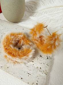 1pair Women's Exaggerated Fluffy Ball Drop Earrings With Colorful Hoop - 1 pair of exaggerated color plush hoop earrings - View 8