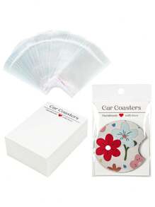 100 Pieces Coasters Display Cards Car Coaster Packaging For Selling Sublimation Car Coasters Cards With 100Pcs Bags (3.9 * 2.9 Inch) - White - View 1