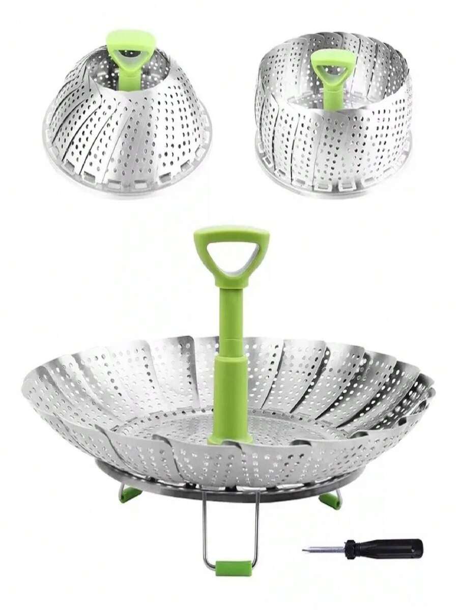 Rejilla Vaporera Plegable De Acero Inoxidable Para Cocina verduras - Verde - Ver 1