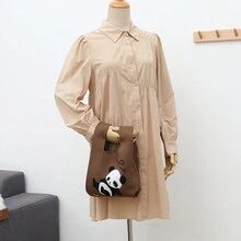Brown Knit Handbag Animal Cartoon Panda Print Woman Tote Bag Cute Style For Daily Commute Use - Multicolor - View 7