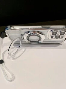 電鍍冰川圖案磁吸多功能旋轉支架+可調式防丟手帶,新款防摔手機保護殼 - 銀色 - 查看 5