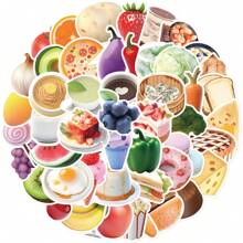 50張/包美食防水diy創意塗鴉貼紙,適用於吉他、滑板、水瓶、桿、頭盔、雪板、筆記型電腦、手機殼、冰箱門、行李箱塗鴉貼紙,完美聖誕禮物