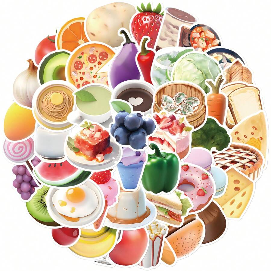 50張/包美食防水diy創意塗鴉貼紙,適用於吉他、滑板、水瓶、桿、頭盔、雪板、筆記型電腦、手機殼、冰箱門、行李箱塗鴉貼紙,完美聖誕禮物