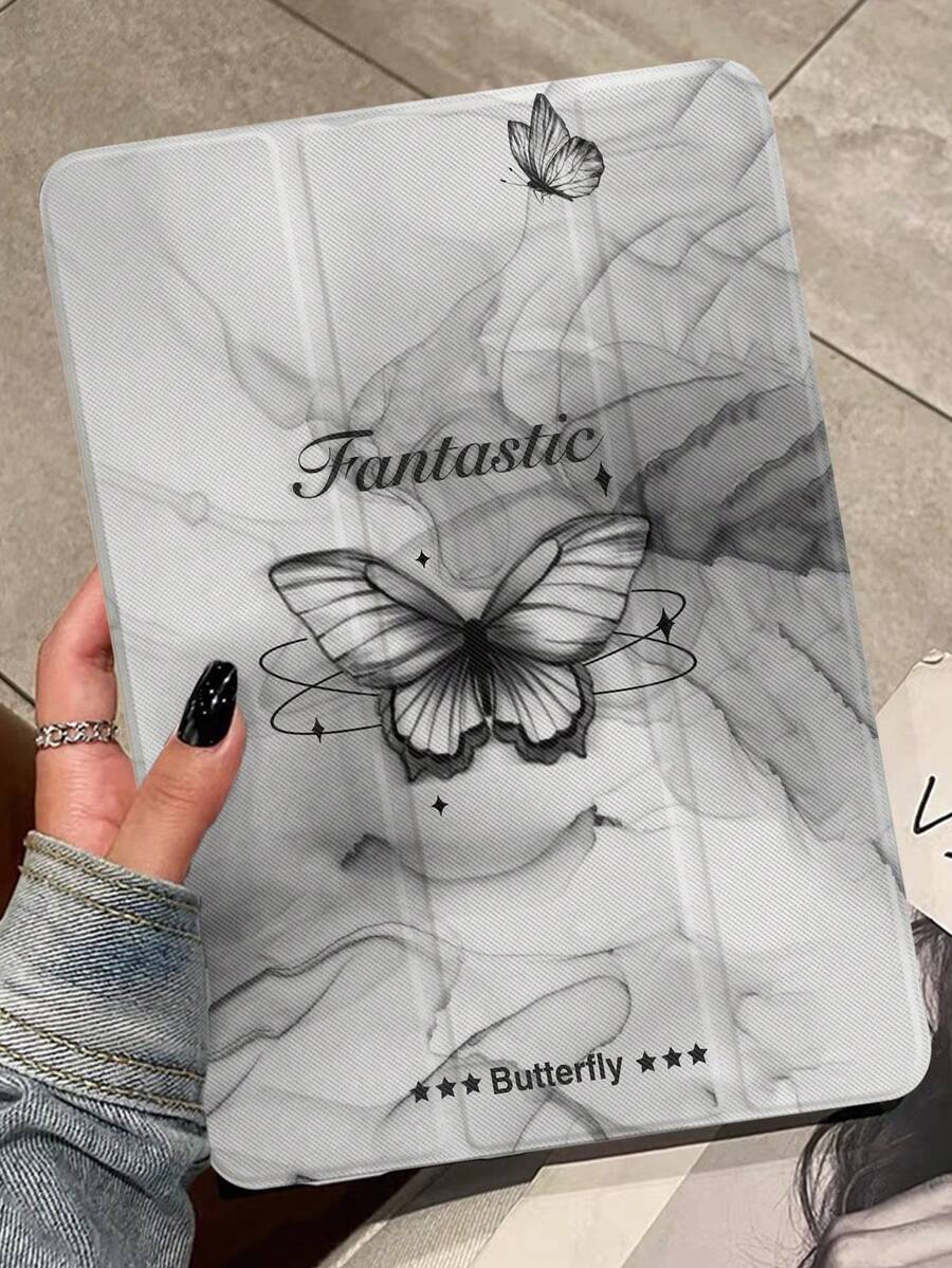 Butterfly Print TriFold Smart Case With Pencil Holder And Stand