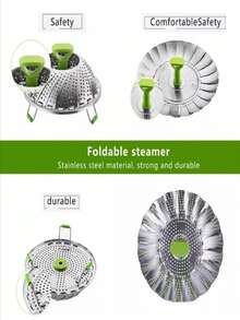 Rejilla Vaporera Plegable De Acero Inoxidable Para Cocina verduras - Verde - Ver 2
