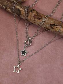 2件復古哥德式搖滾風十字星項鍊女子項鍊 - 黑色 - 查看 2